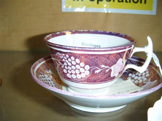 Swansea pink lustre teacup and saucer & Worcester part tea set c 1792